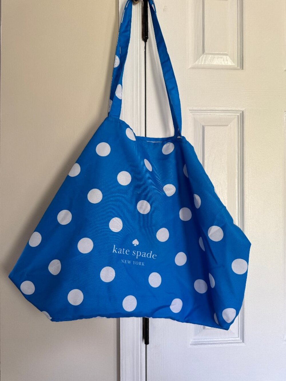 kate spade new york foldable reusable shopper tote blue polka dot large bag